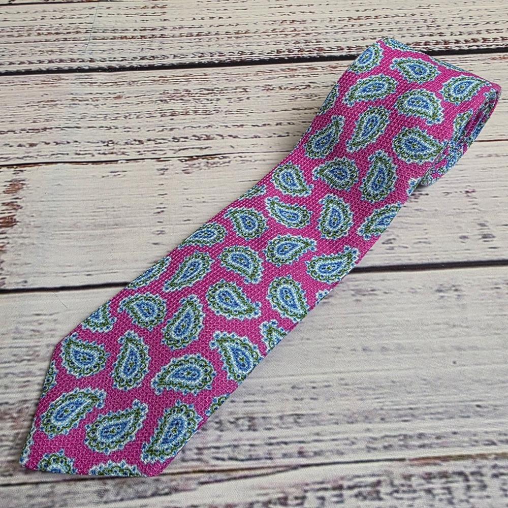 Jos. A. Bank Reserve Collection Pink Paisley 100% Cotton Tie Made in Italy Mens